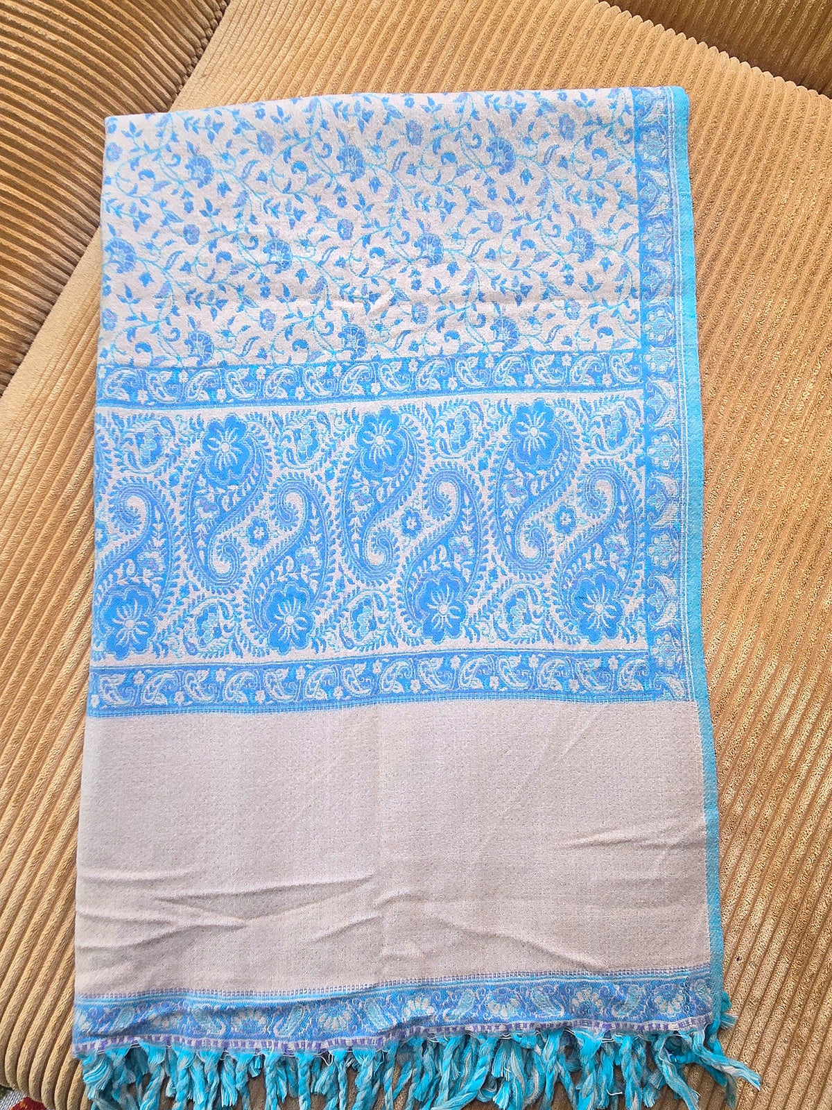 Blue Sky handwoven yak wool shawl wrap, paisley border