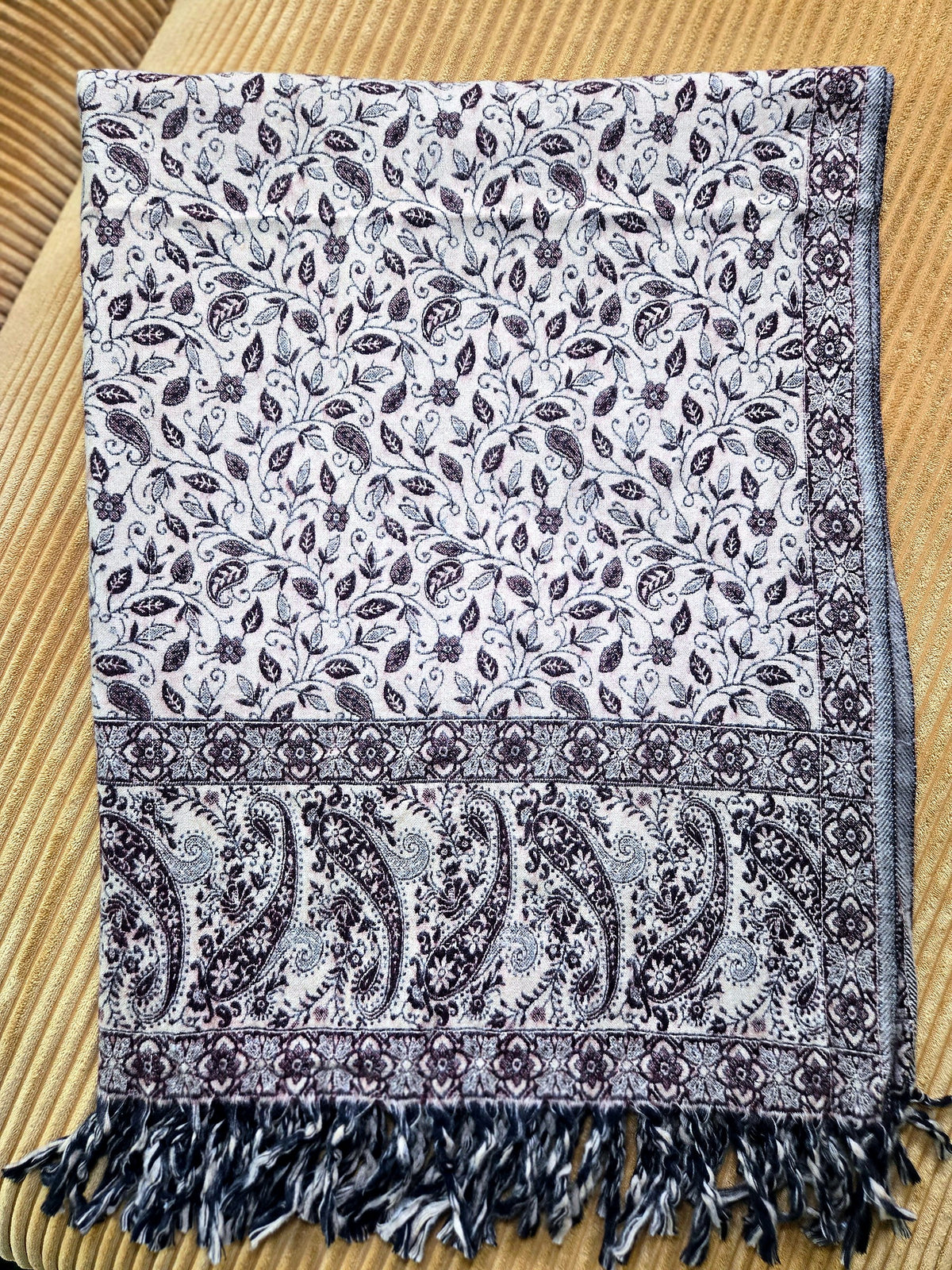 Brown Is the New Black handwoven yak wool shawl wrap, paisley detail