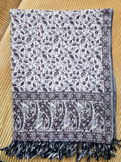 Brown Is the New Black handwoven yak wool shawl wrap, paisley detail