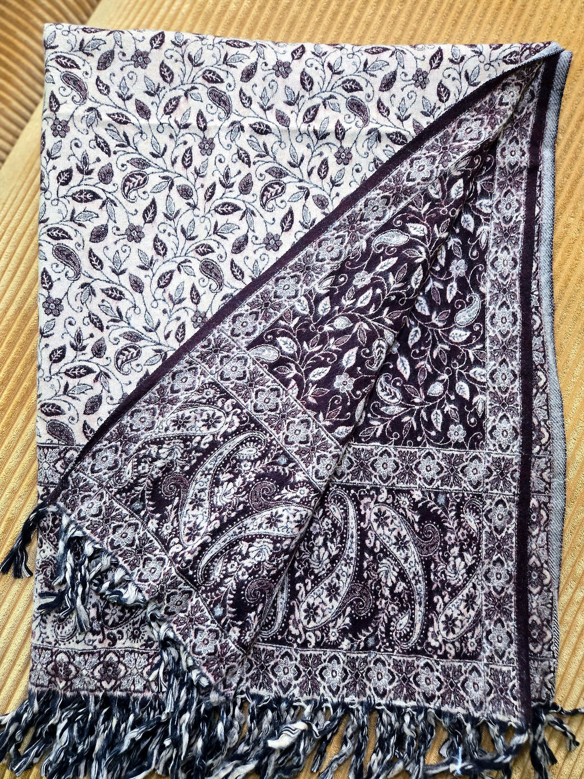 Brown Is the New Black handwoven yak wool shawl wrap, draped