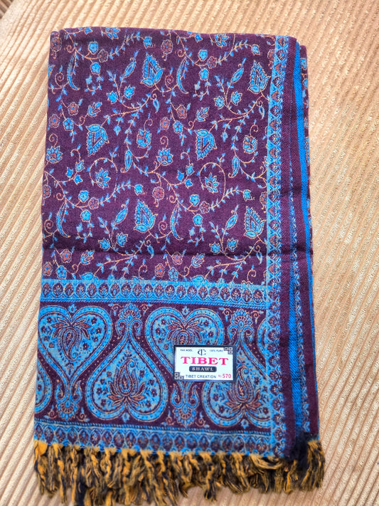 Brown & Teal handwoven yak wool shawl wrap, full length