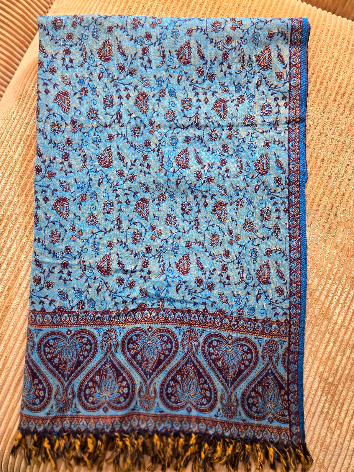 Brown & Teal handwoven yak wool shawl wrap, weave close-up