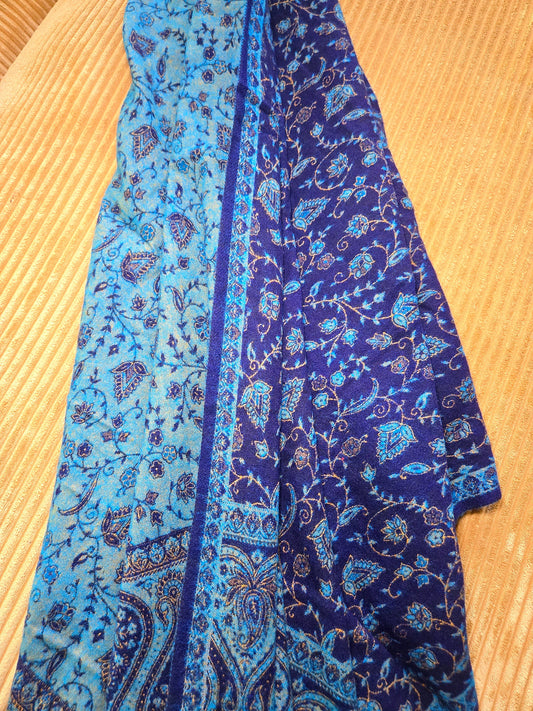 Deep Blue handwoven yak wool shawl wrap, full length