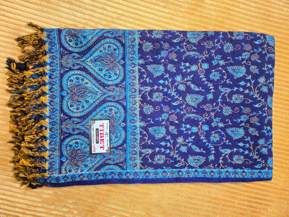 Deep Blue handwoven yak wool shawl wrap, folded