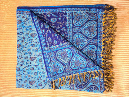 Deep Blue handwoven yak wool shawl wrap, reverse side