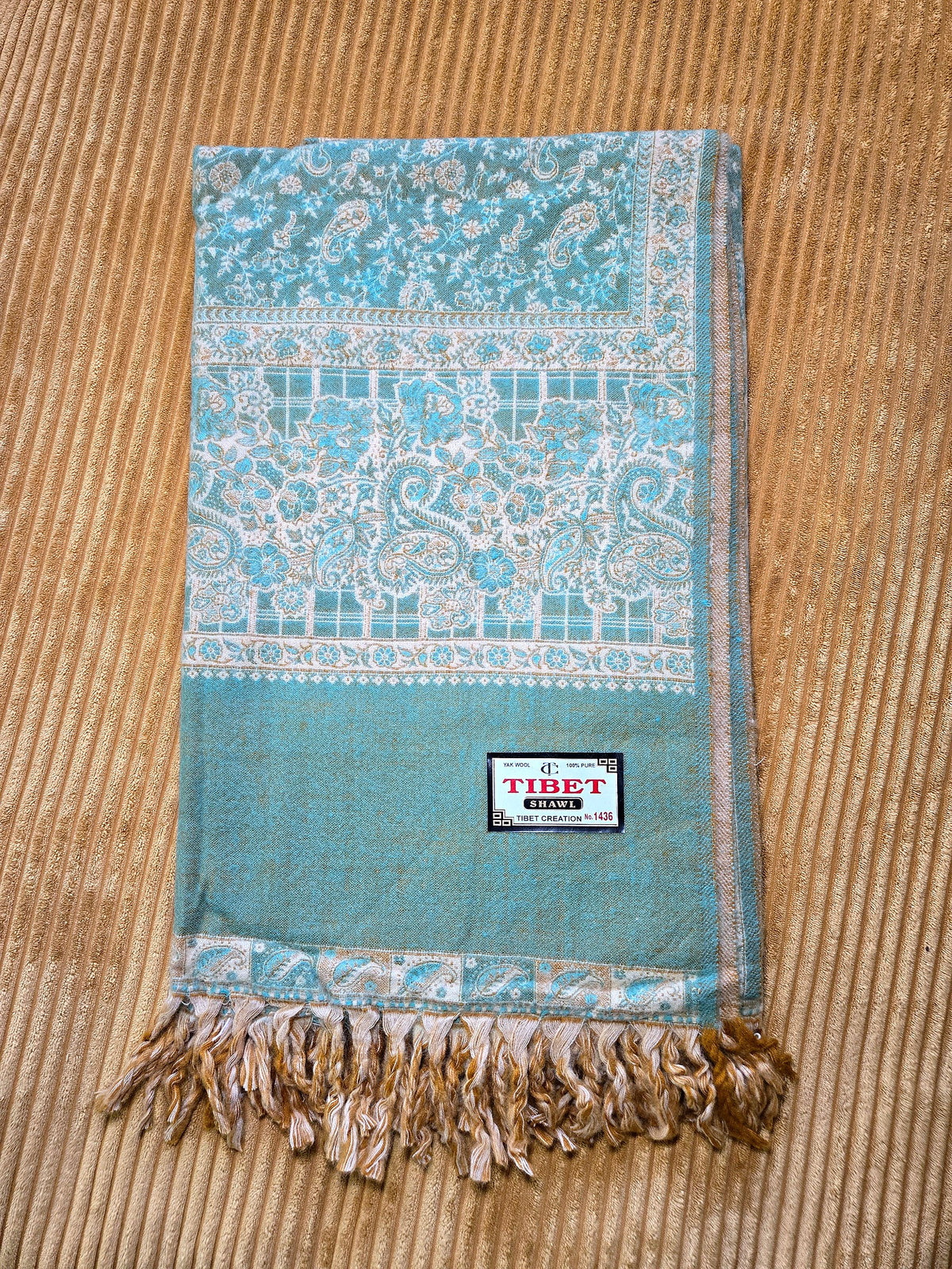 Deep Ocean handwoven yak wool shawl wrap, full length
