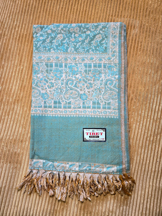 Deep Ocean handwoven yak wool shawl wrap, full length