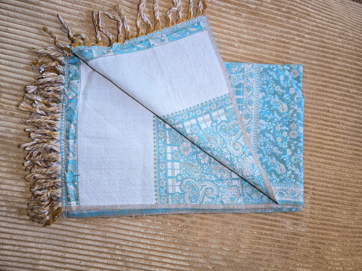 Deep Ocean handwoven yak wool shawl wrap, folded