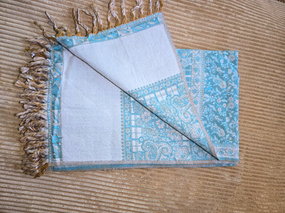 Deep Ocean handwoven yak wool shawl wrap, folded