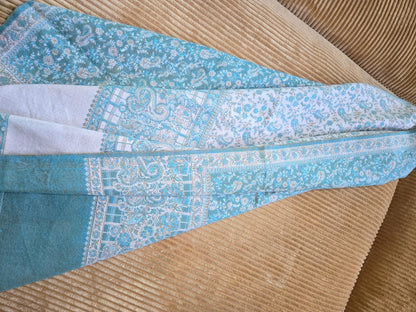 Deep Ocean handwoven yak wool shawl wrap, draped
