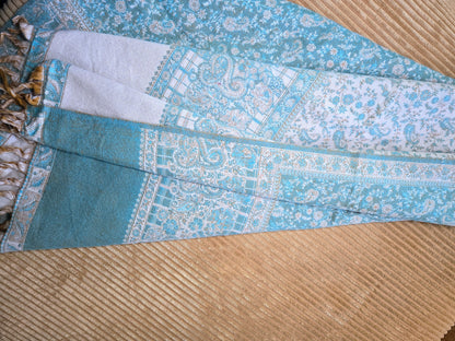 Deep Ocean handwoven yak wool shawl wrap, border detail