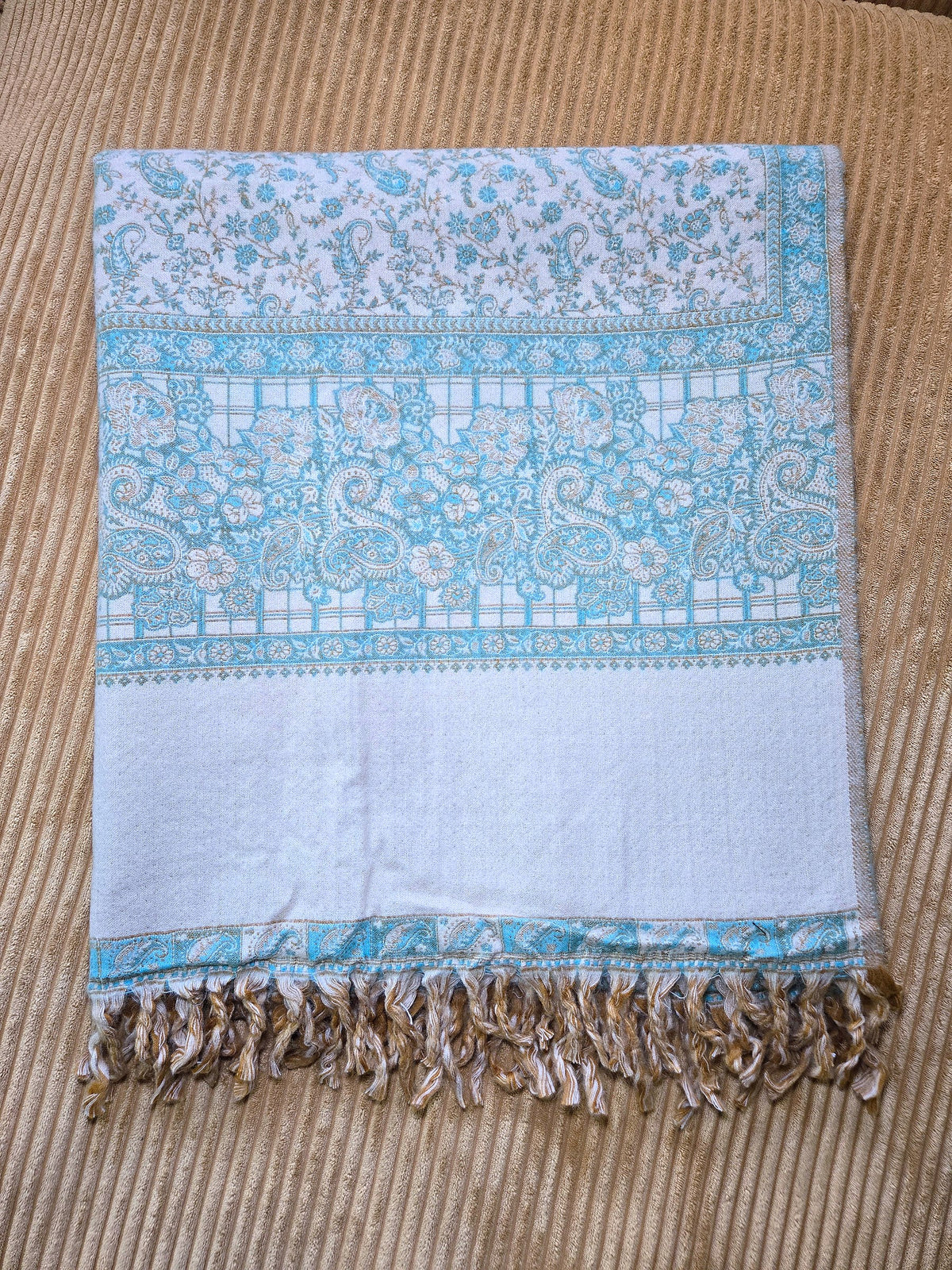 Deep Ocean handwoven yak wool shawl wrap, fringe