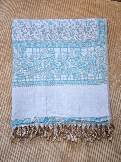 Deep Ocean handwoven yak wool shawl wrap, fringe