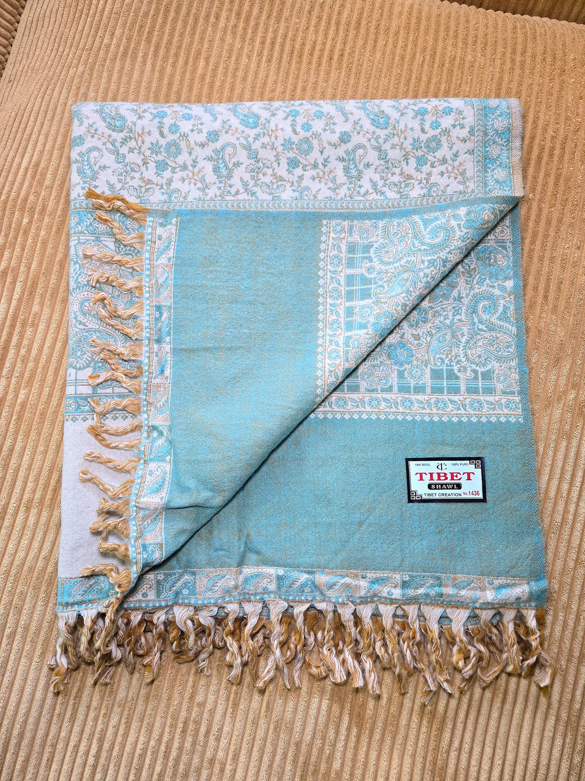 Deep Ocean handwoven yak wool shawl wrap, corner