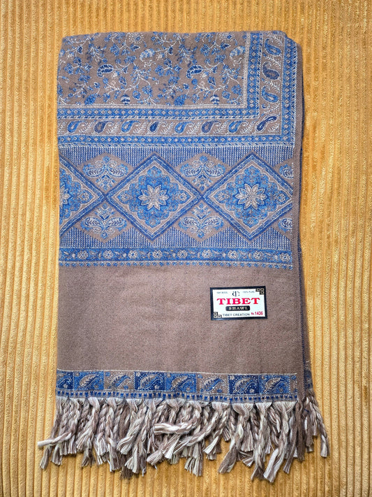 Denim Blue handwoven yak wool shawl wrap, full length