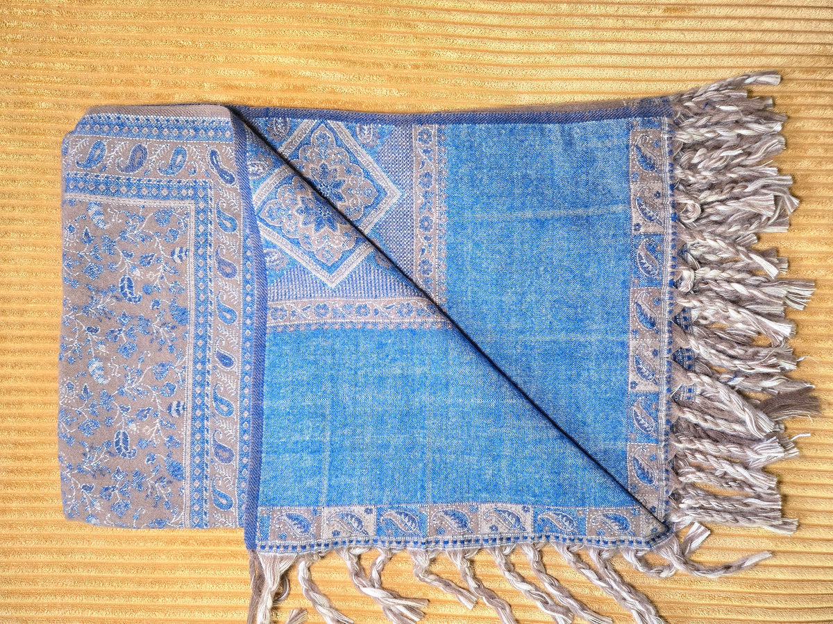 Denim Blue handwoven yak wool shawl wrap, folded