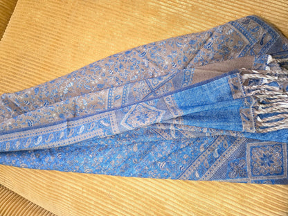 Denim Blue handwoven yak wool shawl wrap, weave close-up