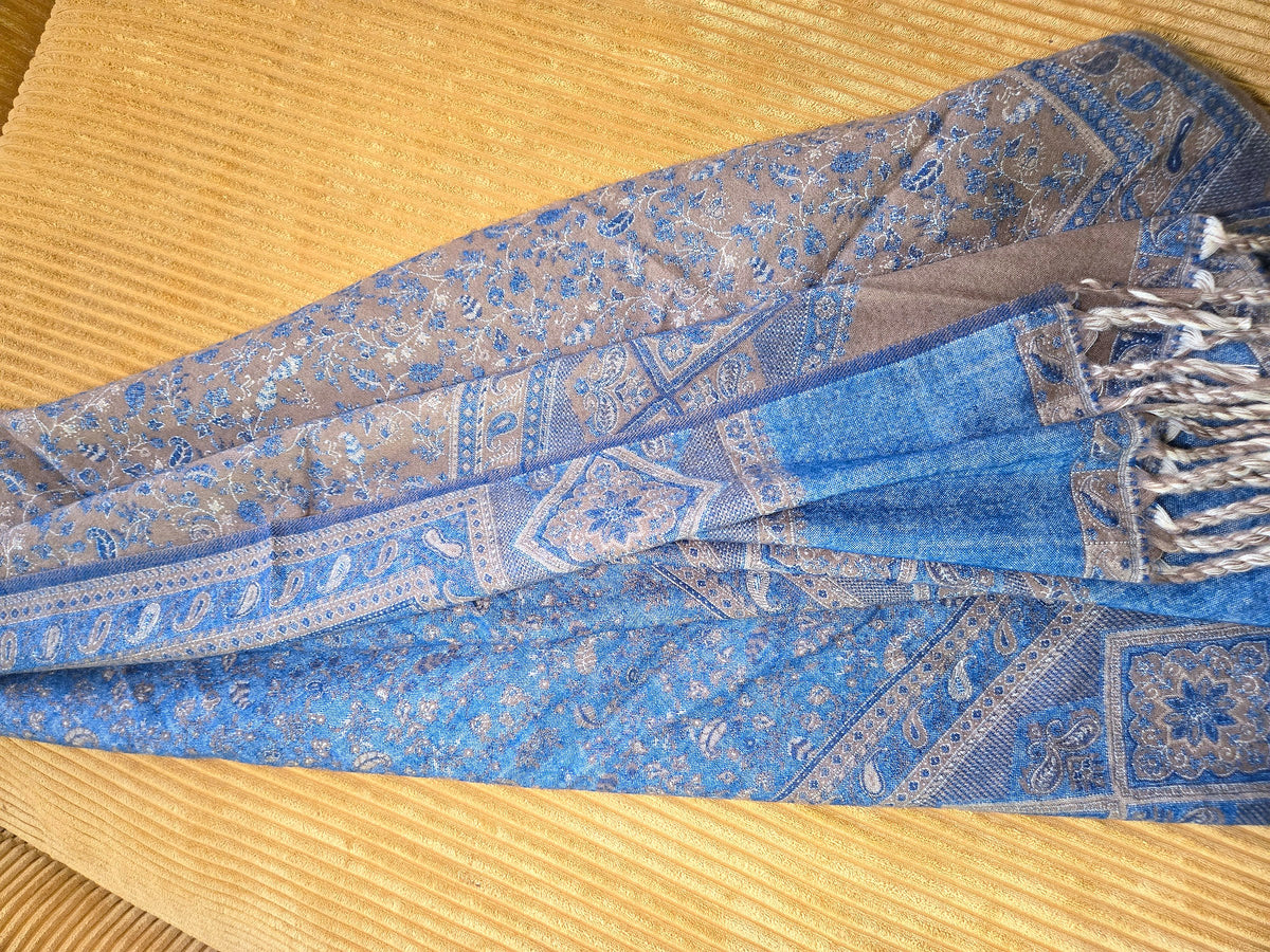 Denim Blue handwoven yak wool shawl wrap, texture
