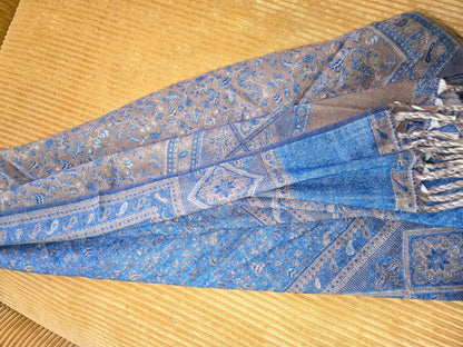 Denim Blue handwoven yak wool shawl wrap, texture