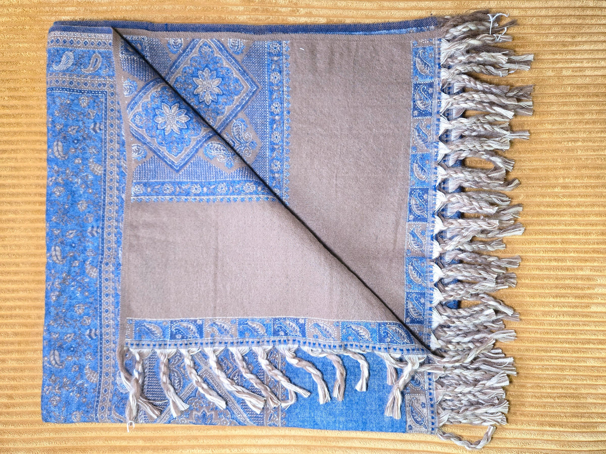 Denim Blue handwoven yak wool shawl wrap, corner