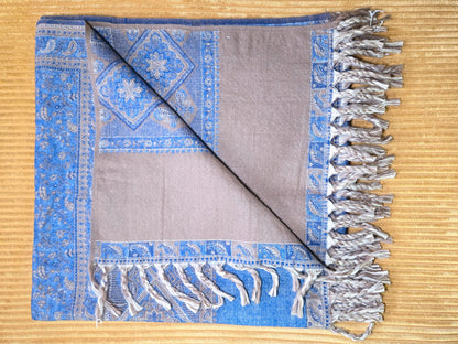 Denim Blue handwoven yak wool shawl wrap, corner