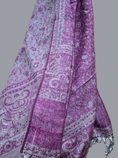 Earthy Burgundy handwoven yak wool shawl wrap, draped