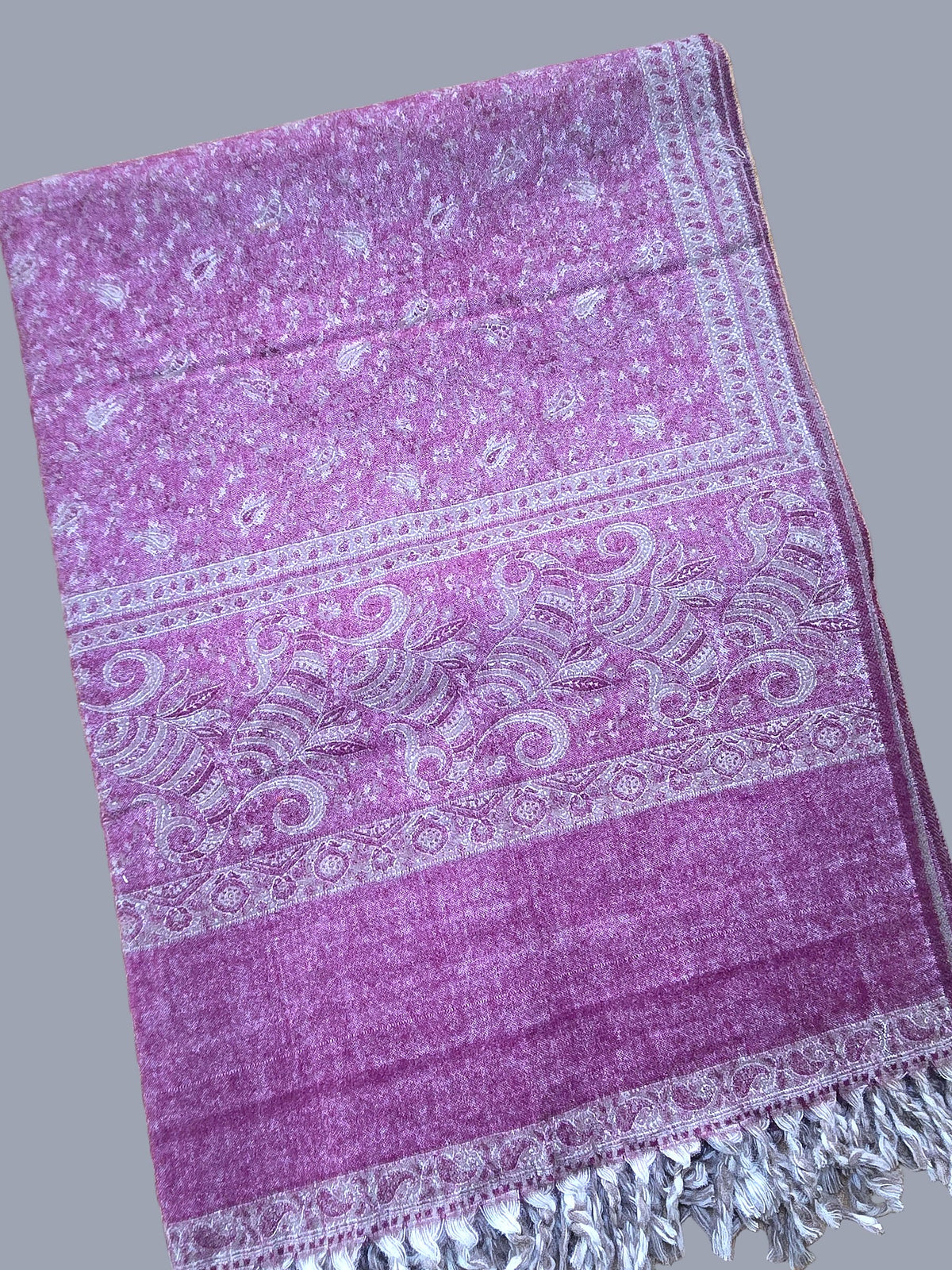 Earthy Burgundy handwoven yak wool shawl wrap, paisley detail