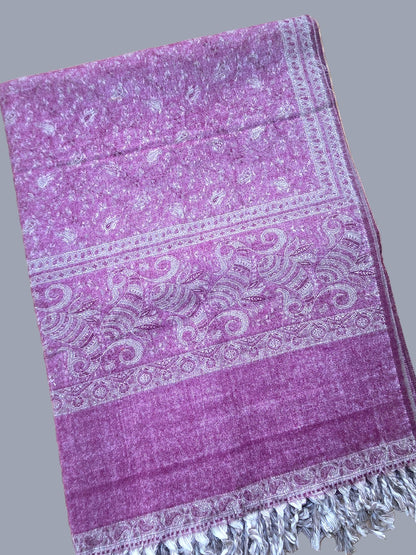 Earthy Burgundy handwoven yak wool shawl wrap, paisley detail
