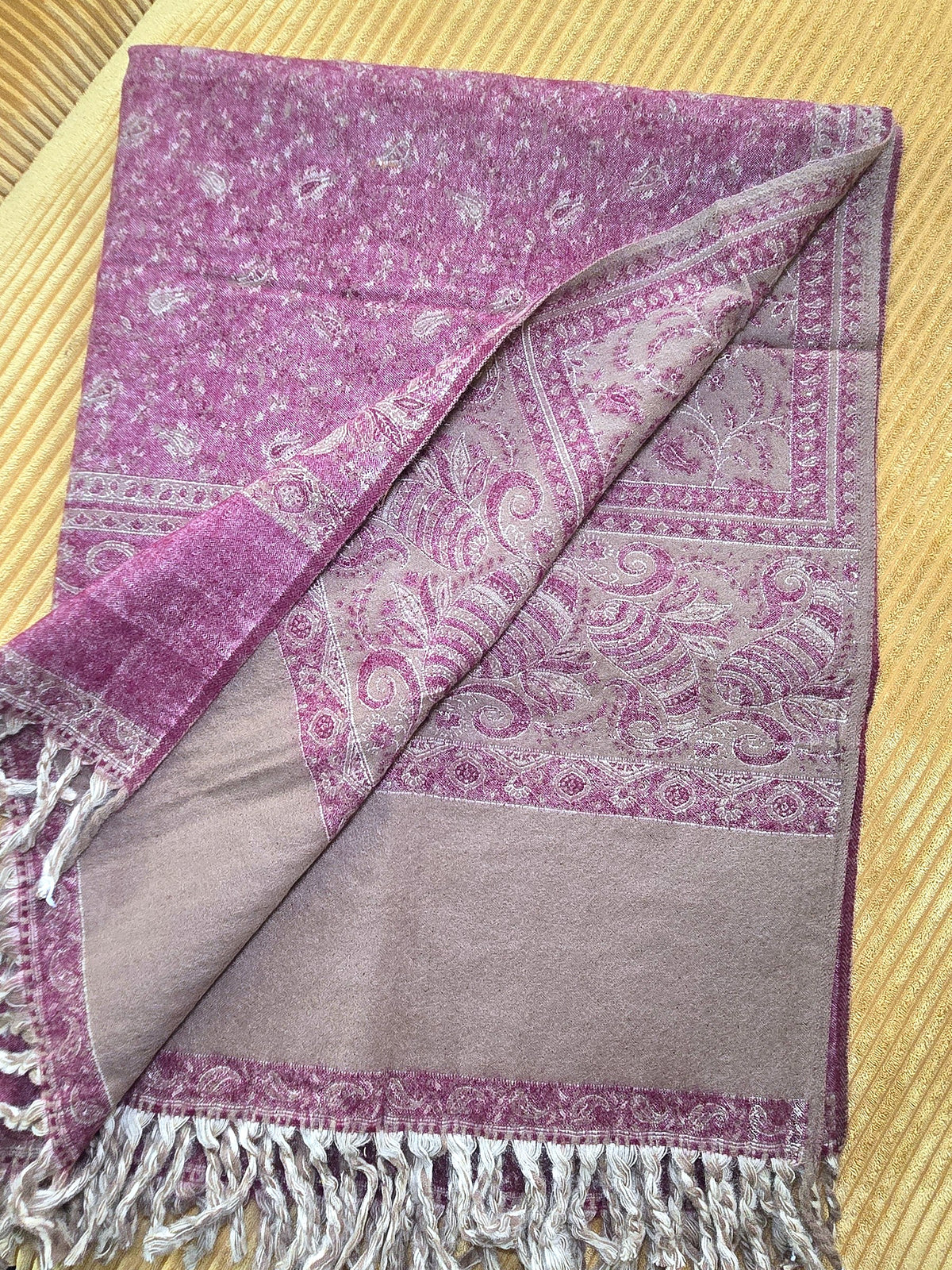 Earthy Burgundy handwoven yak wool shawl wrap, weave close-up