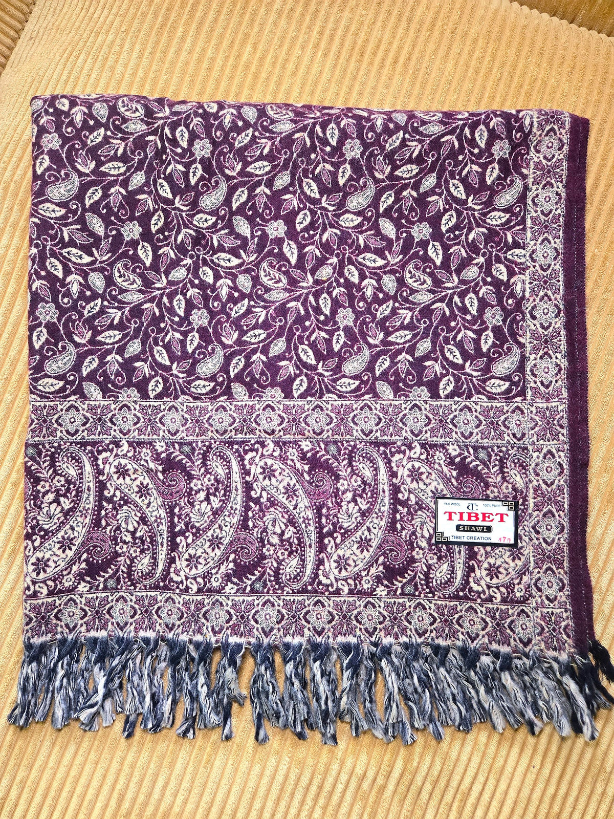 Elegant Burgundy handwoven yak wool shawl wrap, full length