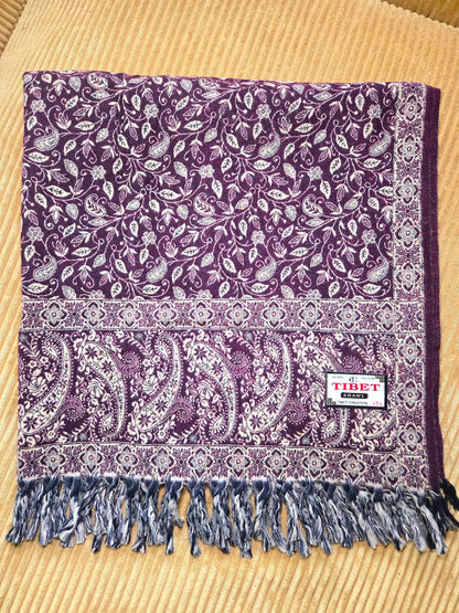 Elegant Burgundy handwoven yak wool shawl wrap, full length