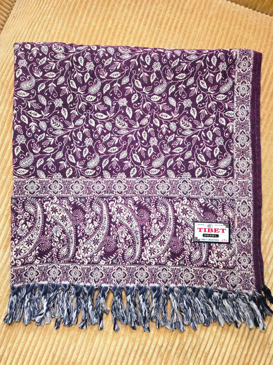 Elegant Burgundy handwoven yak wool shawl wrap, full length