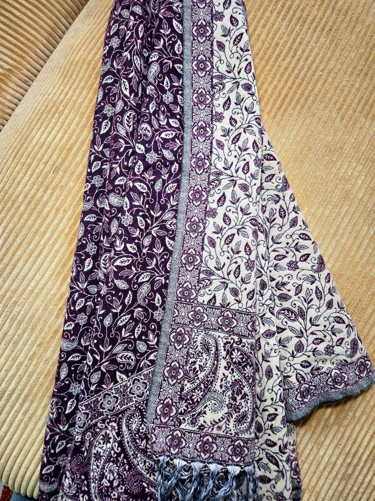 Elegant Burgundy handwoven yak wool shawl wrap, draped