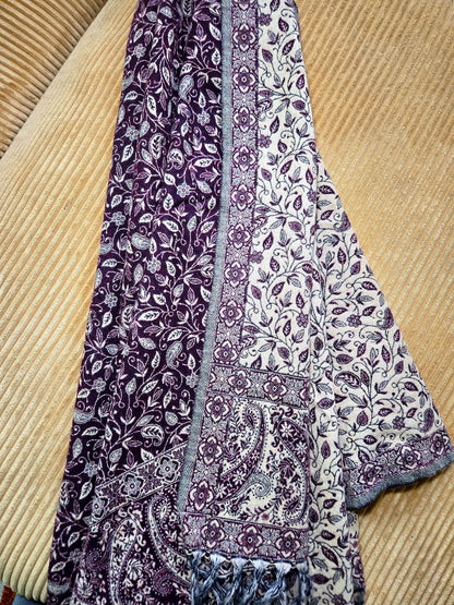 Elegant Burgundy handwoven yak wool shawl wrap, draped