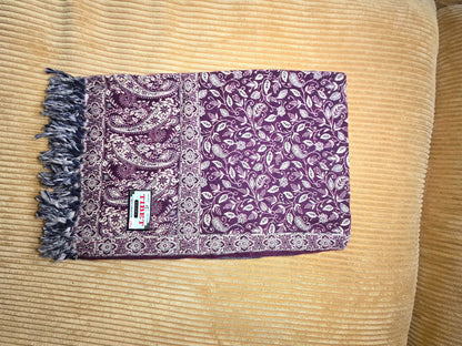 Elegant Burgundy handwoven yak wool shawl wrap, paisley border