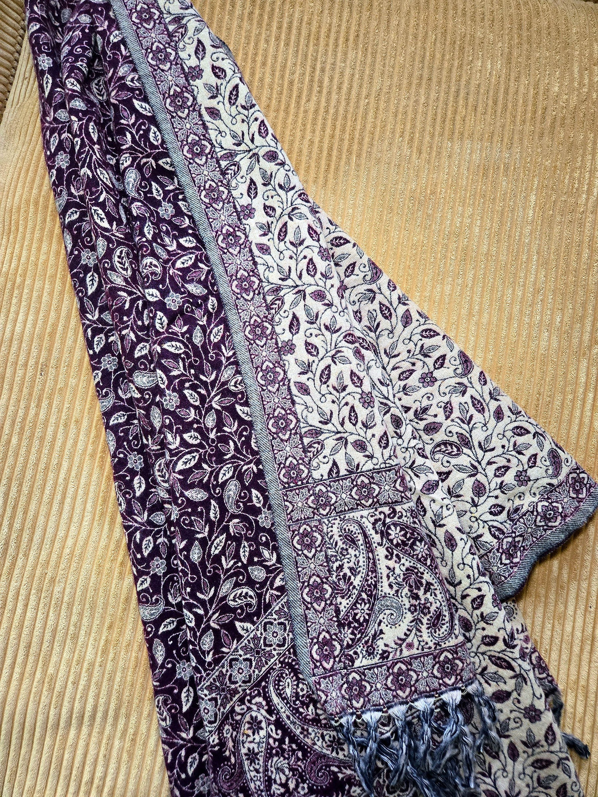Elegant Burgundy handwoven yak wool shawl wrap, corner
