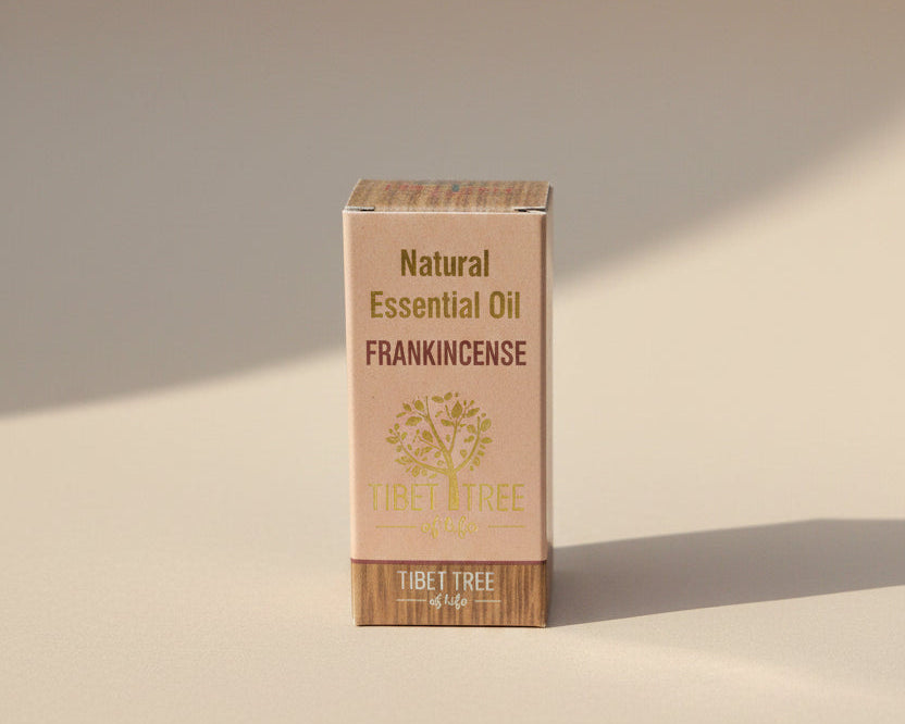 Frankincense essential oil in its printed Tibet Tree of Life box, 10ml