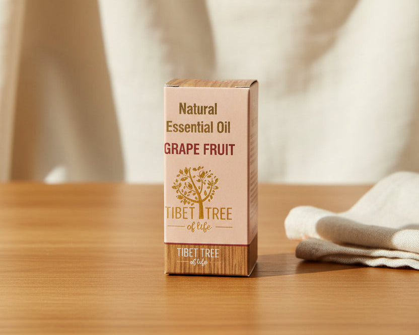 Grapefruit essential oil in its printed Tibet Tree of Life box, 10ml