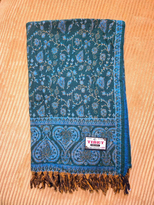 Green & Blue handwoven yak wool shawl wrap, full length