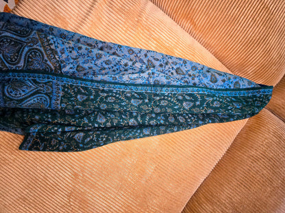 Green & Blue handwoven yak wool shawl wrap, draped
