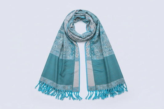 Green & Teal handwoven yak wool shawl wrap, on white