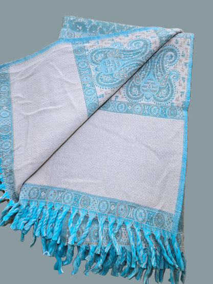 Green & Teal handwoven yak wool shawl wrap, folded