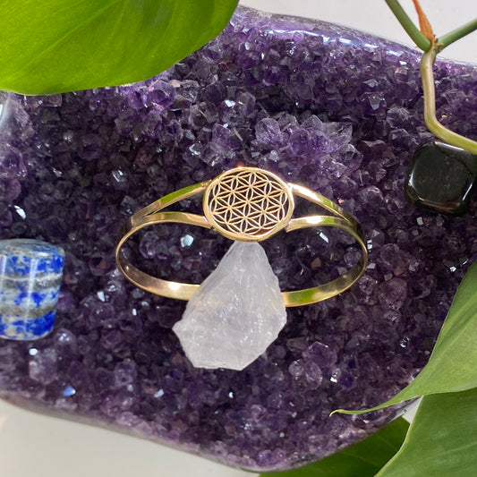 Cosmic Flower of Life Brass Bracelet – Adjustable & Symbolic