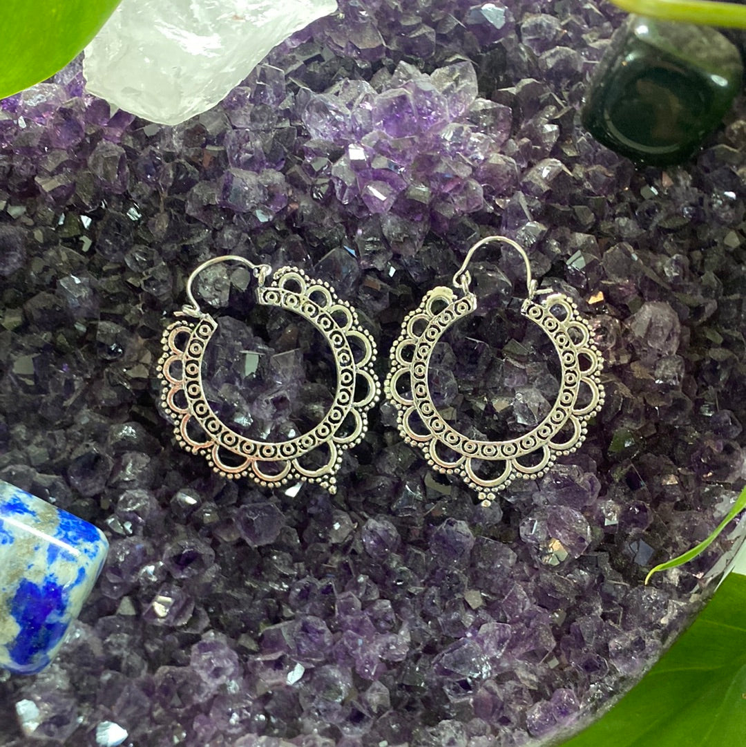 Antique Dot Swirl Hoop Earrings – Traditional & Detailed