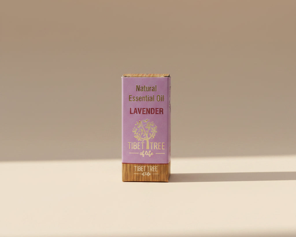 Lavender essential oil in its printed Tibet Tree of Life box, 10ml