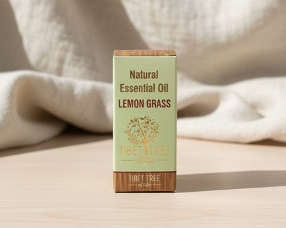 Lemongrass essential oil in its printed Tibet Tree of Life box, 10ml