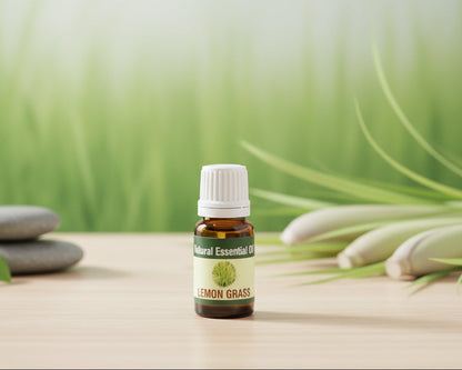 Lemongrass essential oil 10ml amber glass bottle