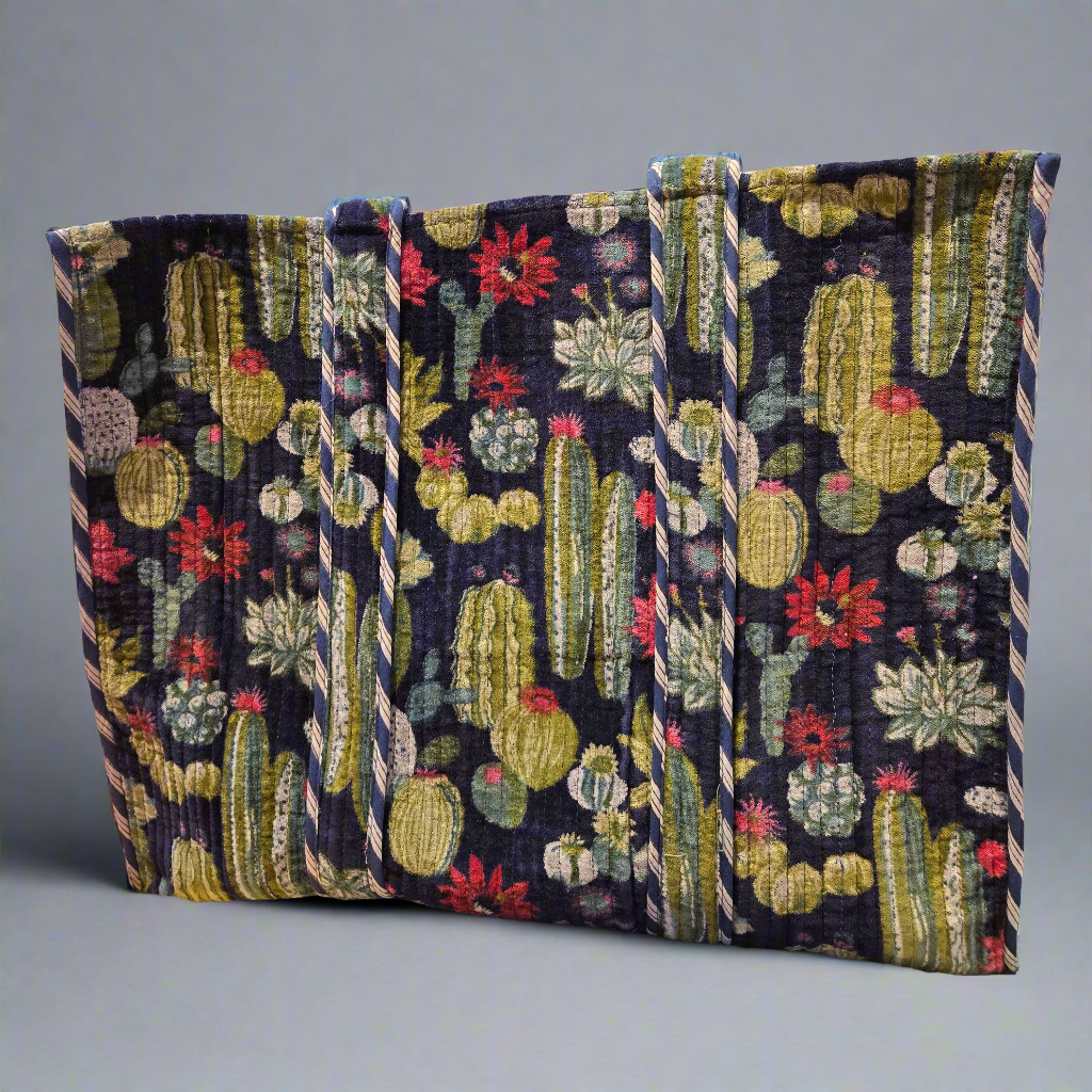 Midnight Cacti Velvet Tote Bag