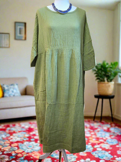 Verdant Visions Cotton Linen Dress