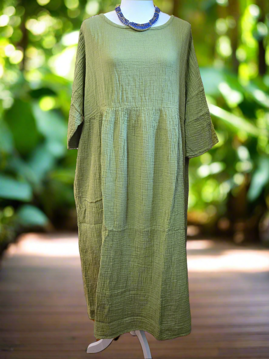 Verdant Visions Cotton Linen Dress